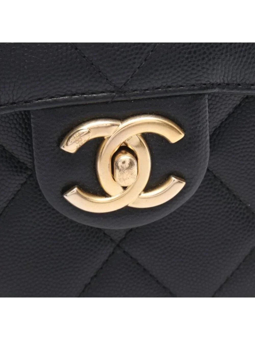 Chanel Shoulder Bag Quilted Small Flap Black Caviar Leather Chain